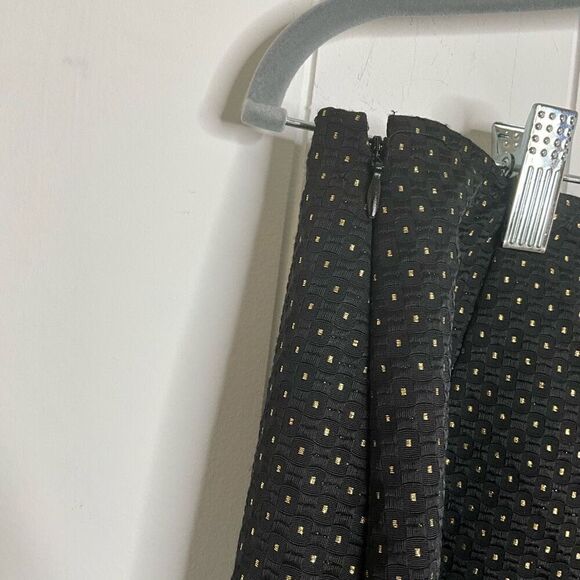 Ann Taylor Womens 12 Side Zip Slit Mini Skirt Black Tan Dots Textured Lined - Picture 8 of 12